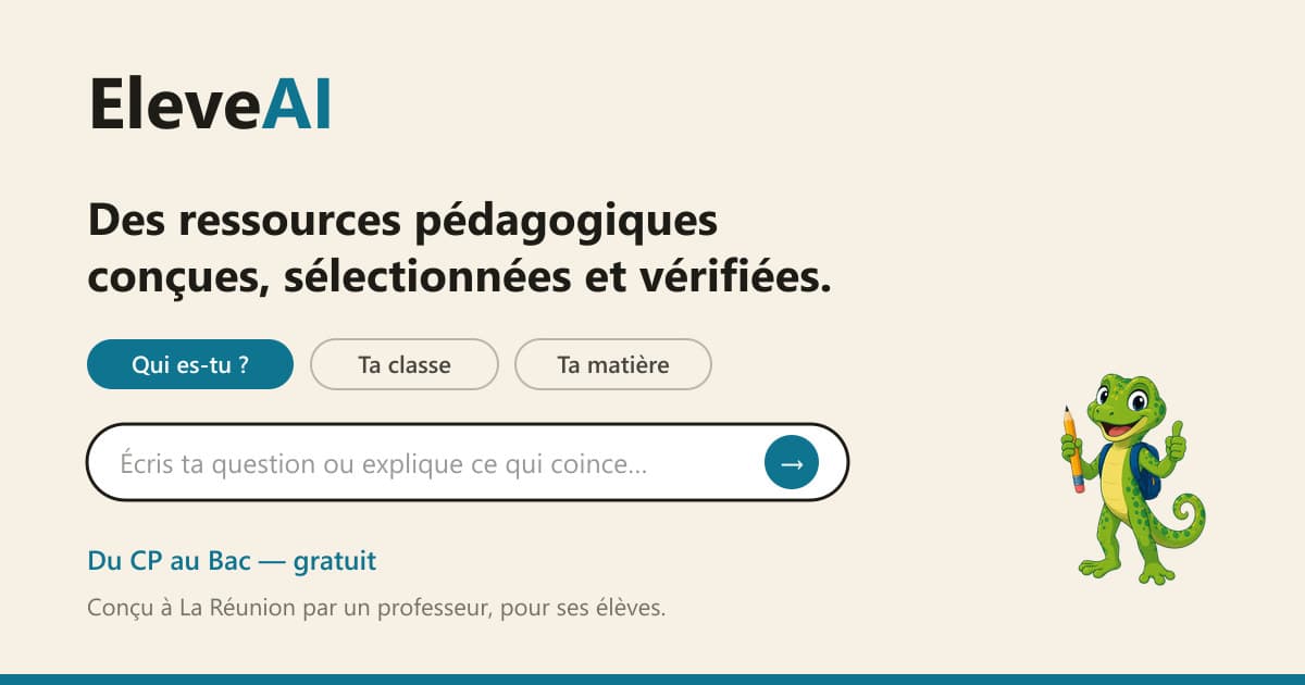L'entrée d'EleveAI : dis qui tu es, ta classe, ta matière, puis écris ce que tu cherches