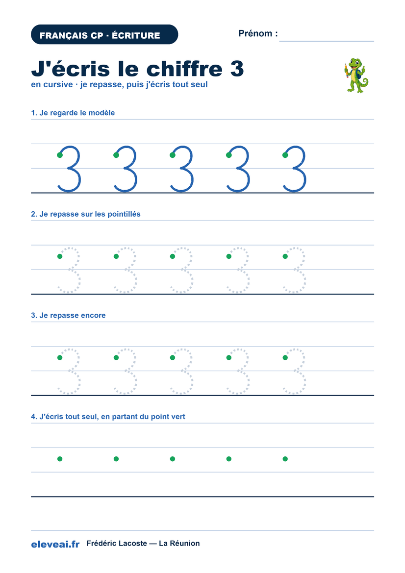 Fiche d'écriture de la lettre 3