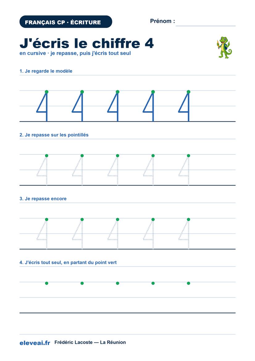 Fiche d'écriture de la lettre 4