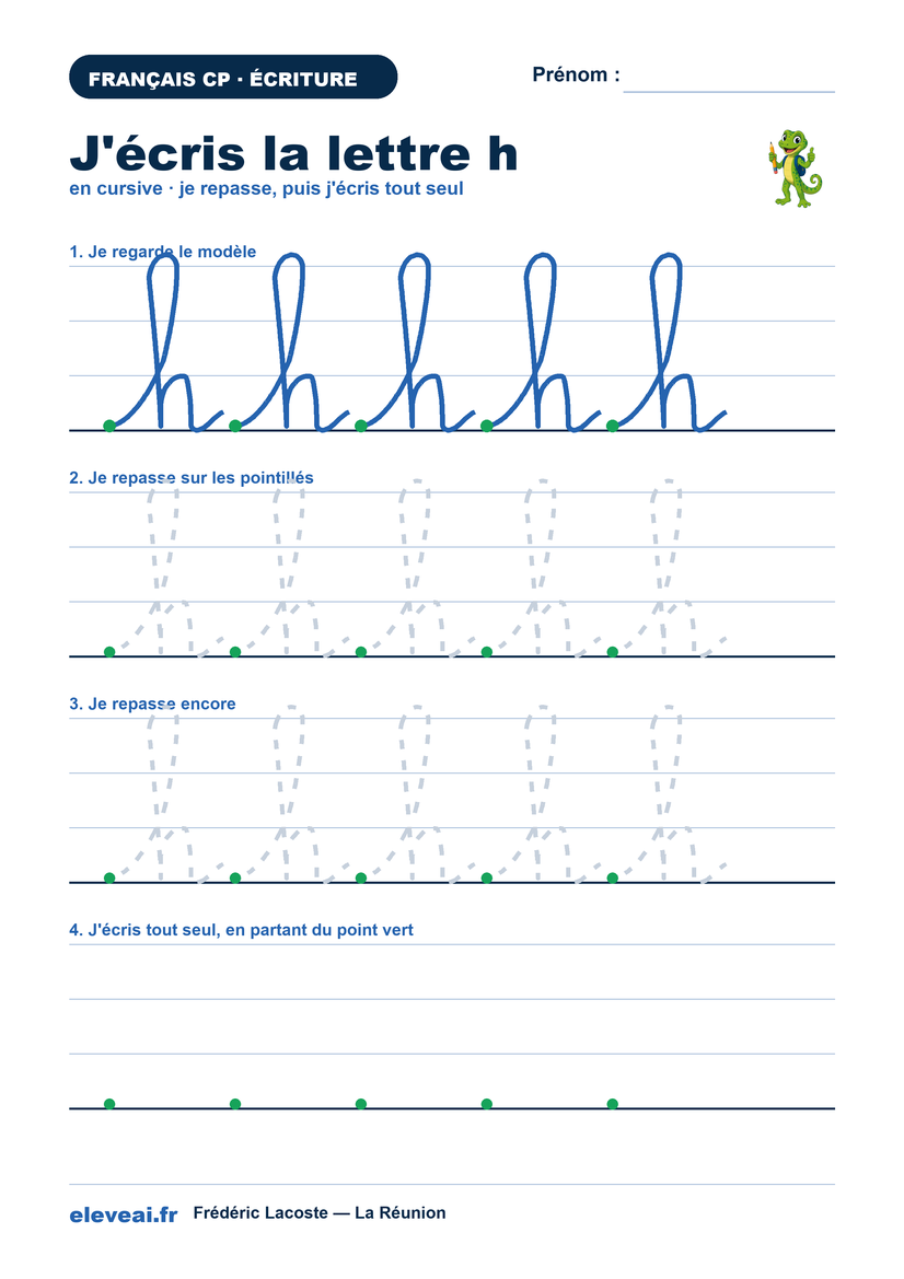 Fiche d'écriture de la lettre h