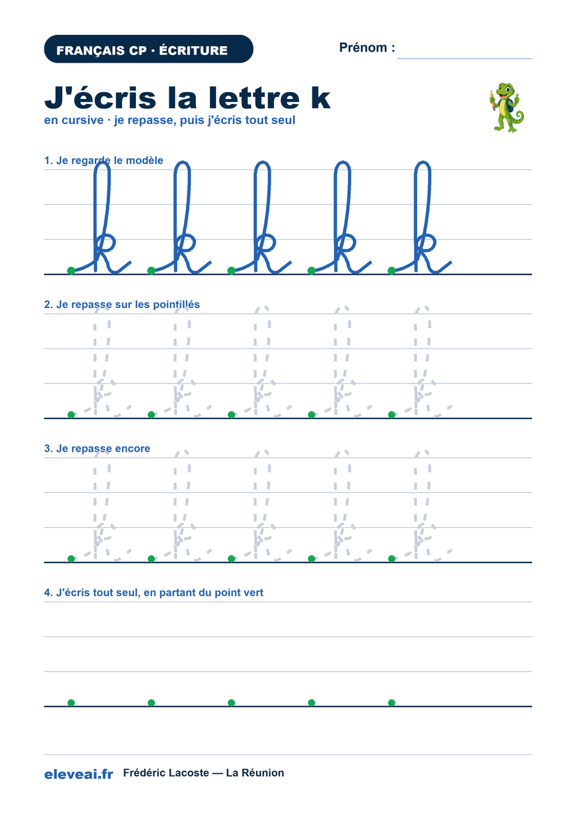 Fiche d'écriture de la lettre k