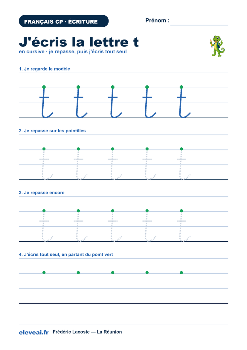 Fiche d'écriture de la lettre t